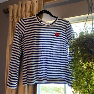 Authentic CDG PLAY navy striped long sleeve tee